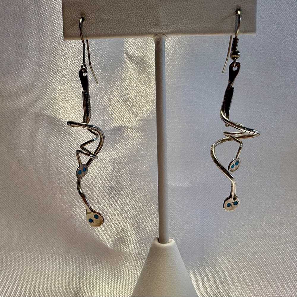 Sterling Snake Earrings with Turquoise Accents and Intricate Detailing
